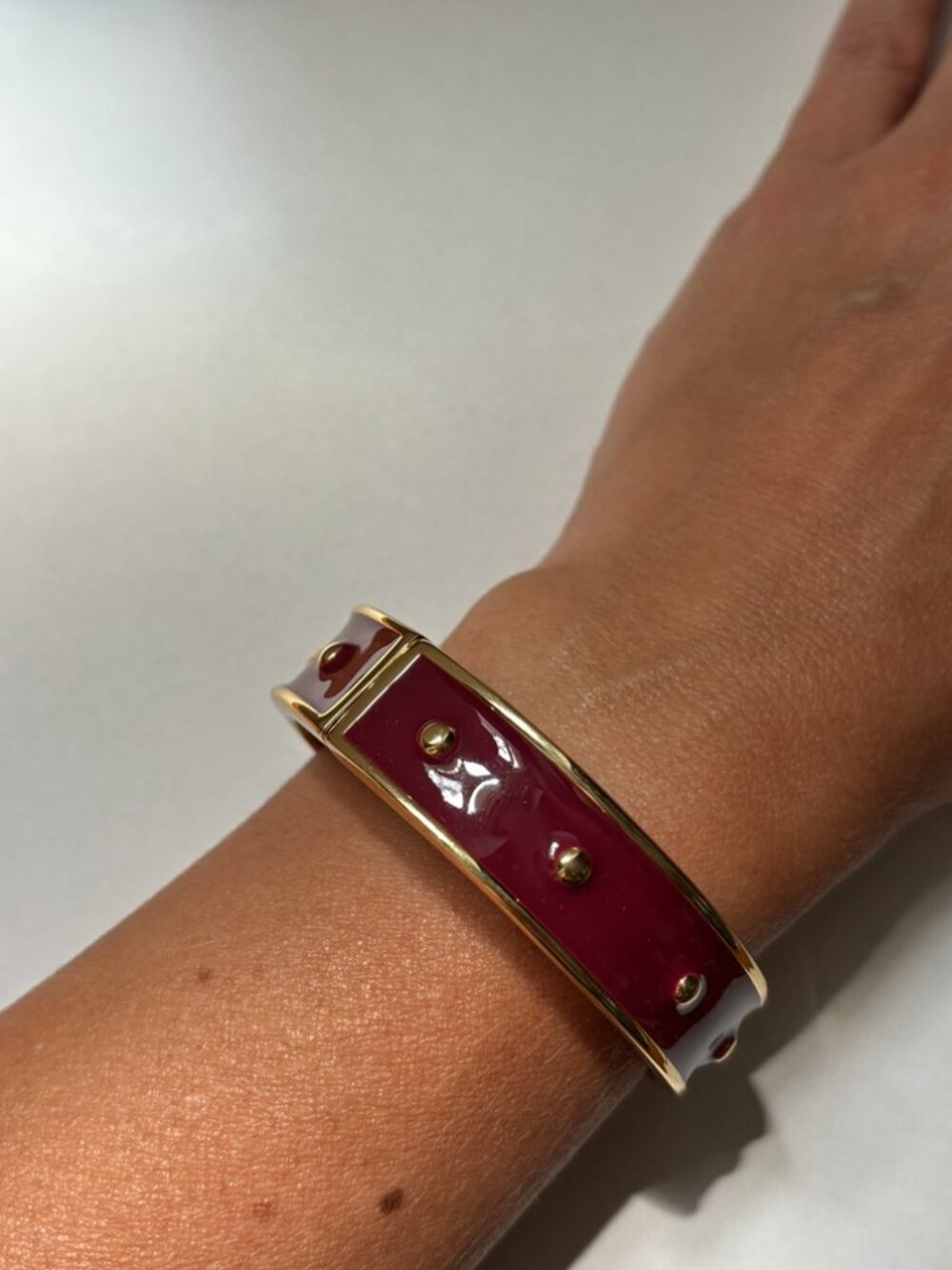 Magenta Enamel Gold Tone Hinged Bangle Bracelet | Statement Cuff Bracelet